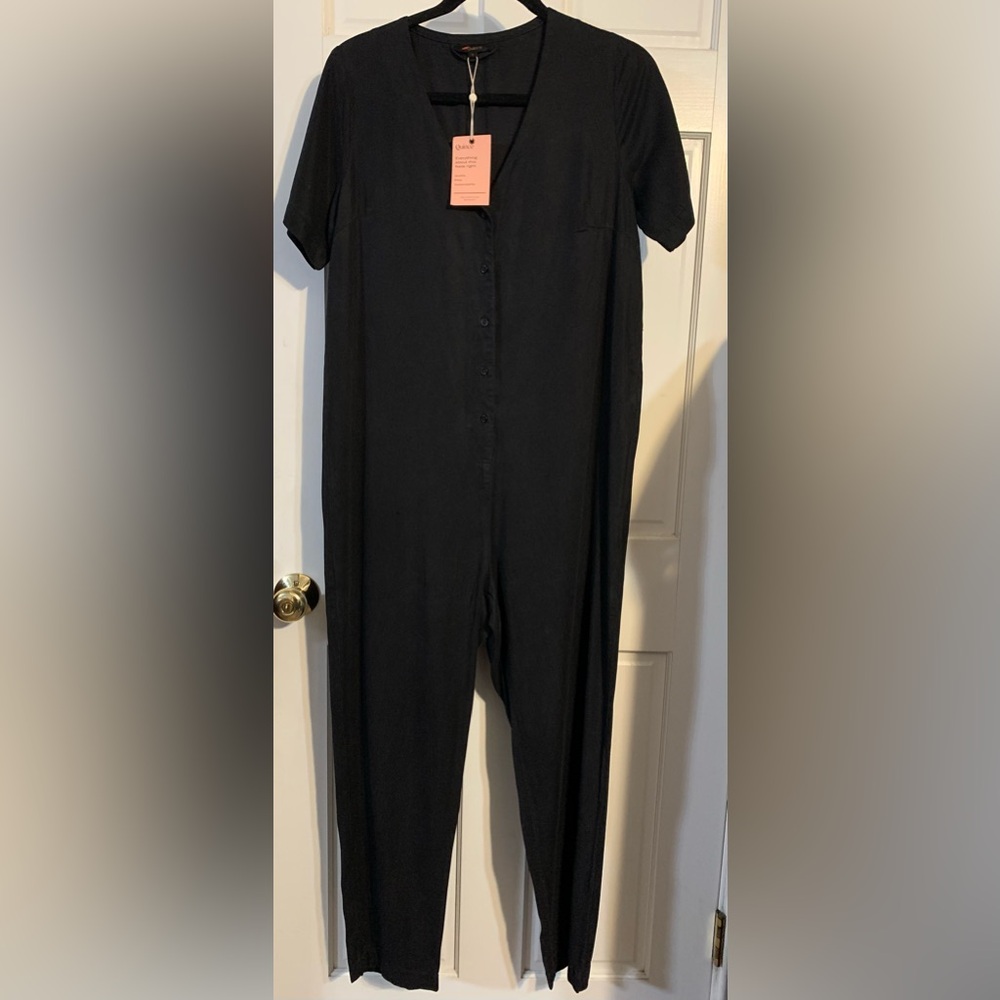 Quince Black Short-Sleeve Button-Front Jumpsuit NWT